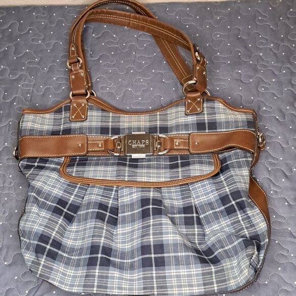 CHAPS blue plaid purse - Picture 1 of 7